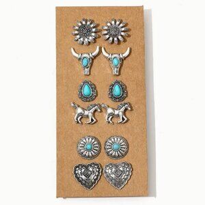 Set of Five Pairs of Stud Earrings - Western Style - Cowgirl - NEW